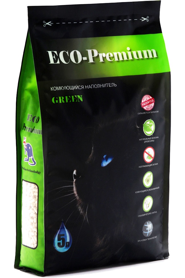 фото Комкующийся наполнитель eco-premium green древесный, 1.9 кг, 5 л