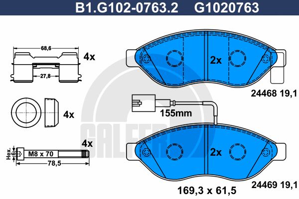 

Комплект тормозных дисковых колодок GALFER B1.G102-0763.2