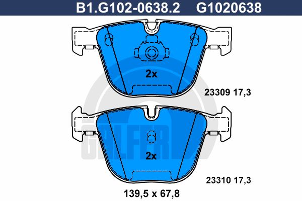 

Комплект тормозных дисковых колодок GALFER B1.G102-0638.2