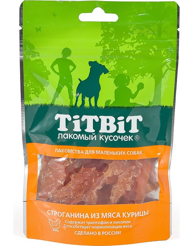 фото Лакомство для собак titbit, строганина из мяса курицы для мелких пород, 50г