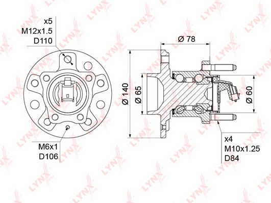 

Комплект подшипника ступицы колеса LYNXauto WH-1143