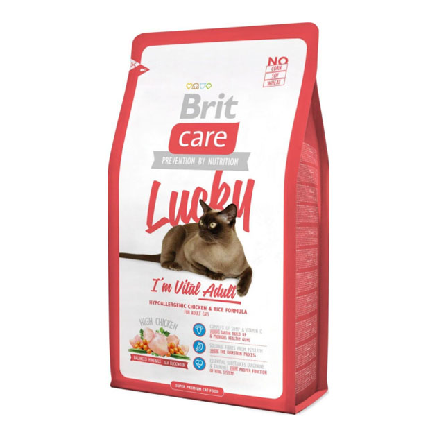 фото Сухой корм для кошек brit care lucky vital adult, курица и рис, 2кг