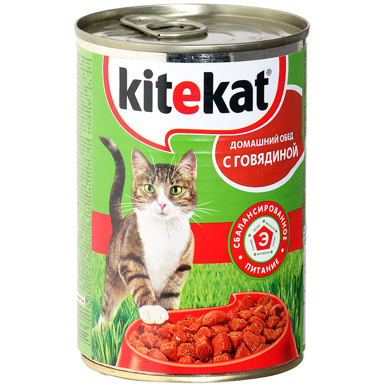 

Консервы для кошек Kitekat Домашний обед, с говядиной, 410г, Домашний обед