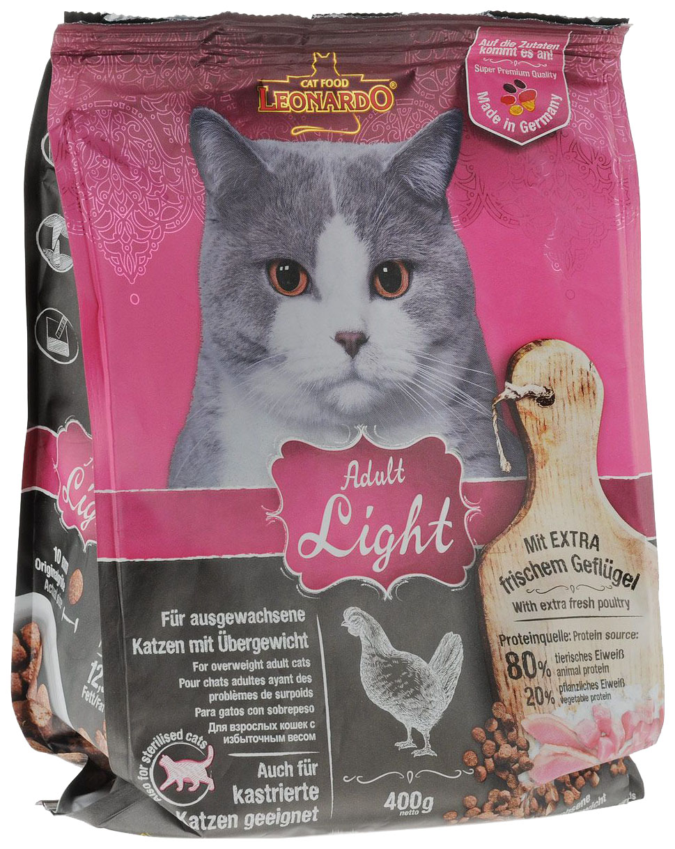Сухой корм для кошек Leonardo Adult Light, при ожирении, курица, 0,4кг