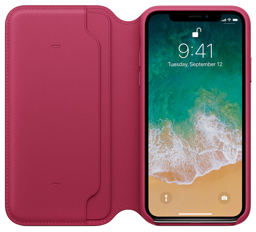 Чехол Apple Leather Folio для Apple iPhone X Лесная ягода