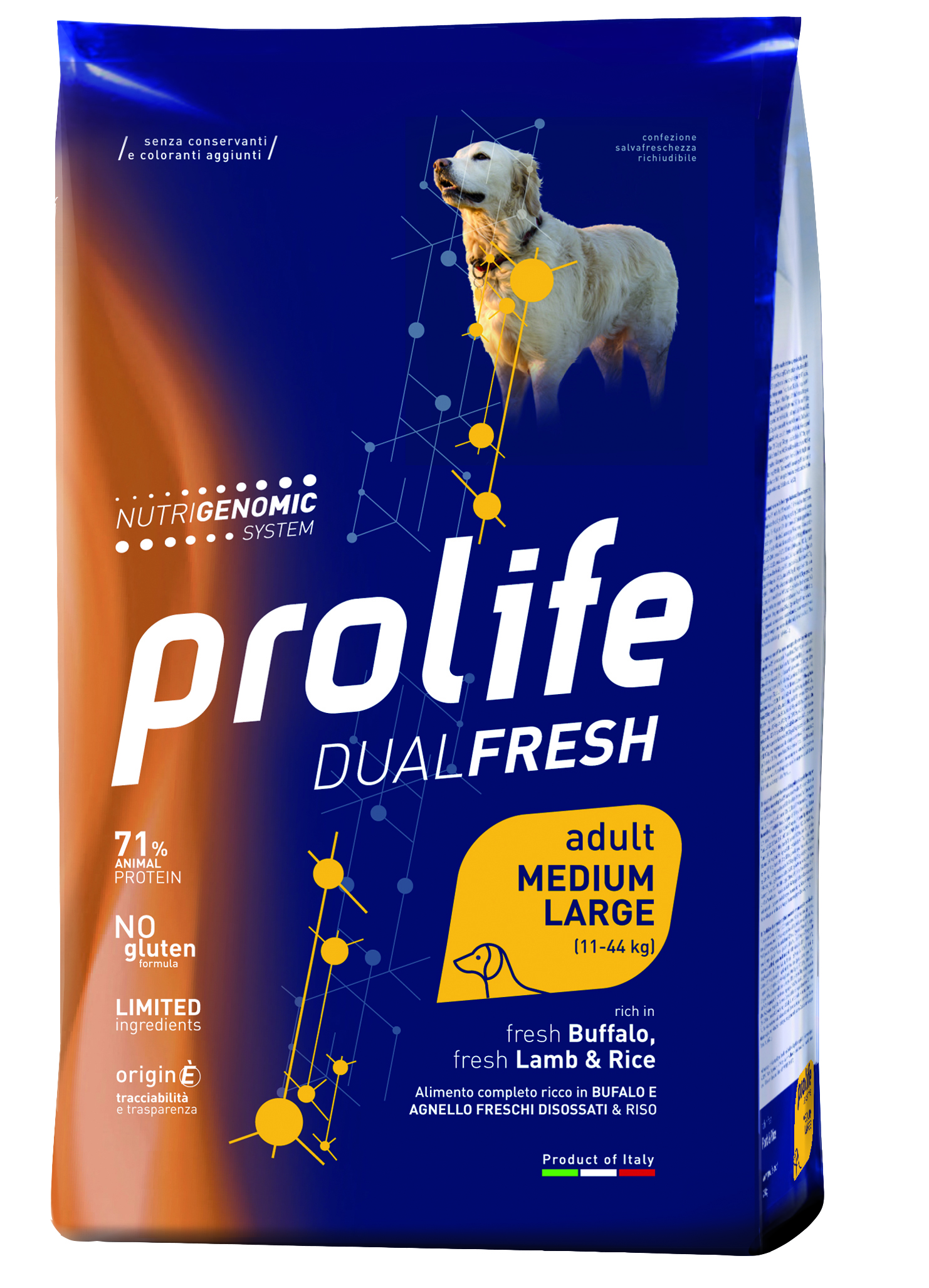 

Сухой корм для собак Prolife Dual Fresh Adult Medium/Large, ягненок, буйвол и рис, 12кг, Dual Fresh Adult Medium/Large