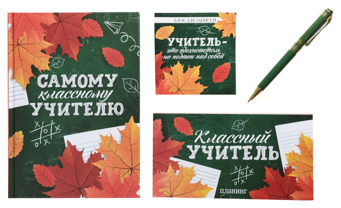

Подарочный набор Самому классному учителю ежедневник, планинг,ручка, блок бумаг ArtFox, Зеленый