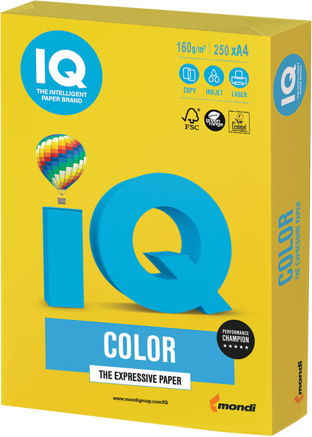 Бумага IQ IG50 Color, А4, 160 г/м2, 250 л, интенсив Ярко-желтый