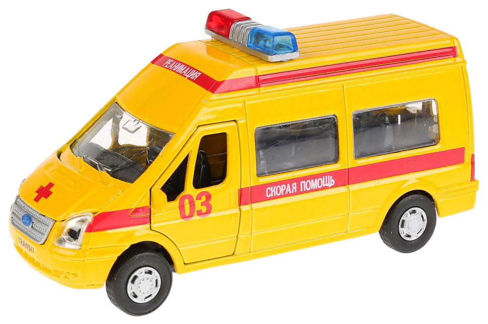 

игрушечная машинка инерционная "Ford Transit. Реанимация", 13 см, Желтый;красный