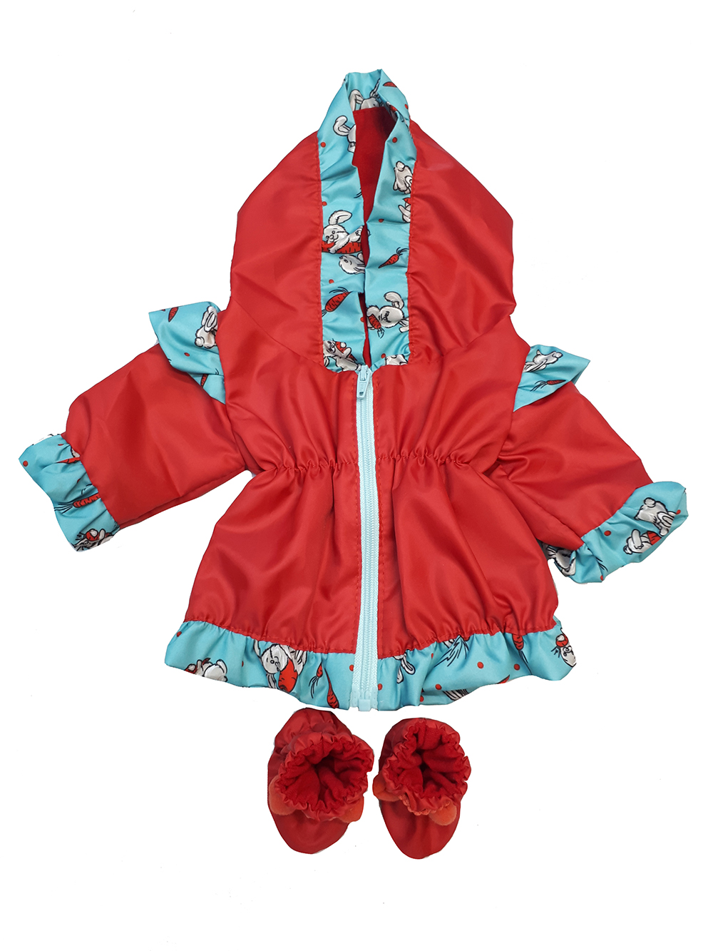 Курточка ветровка и сапоги Дутыши для куклы Колибри 93 Красный,бирюзовый