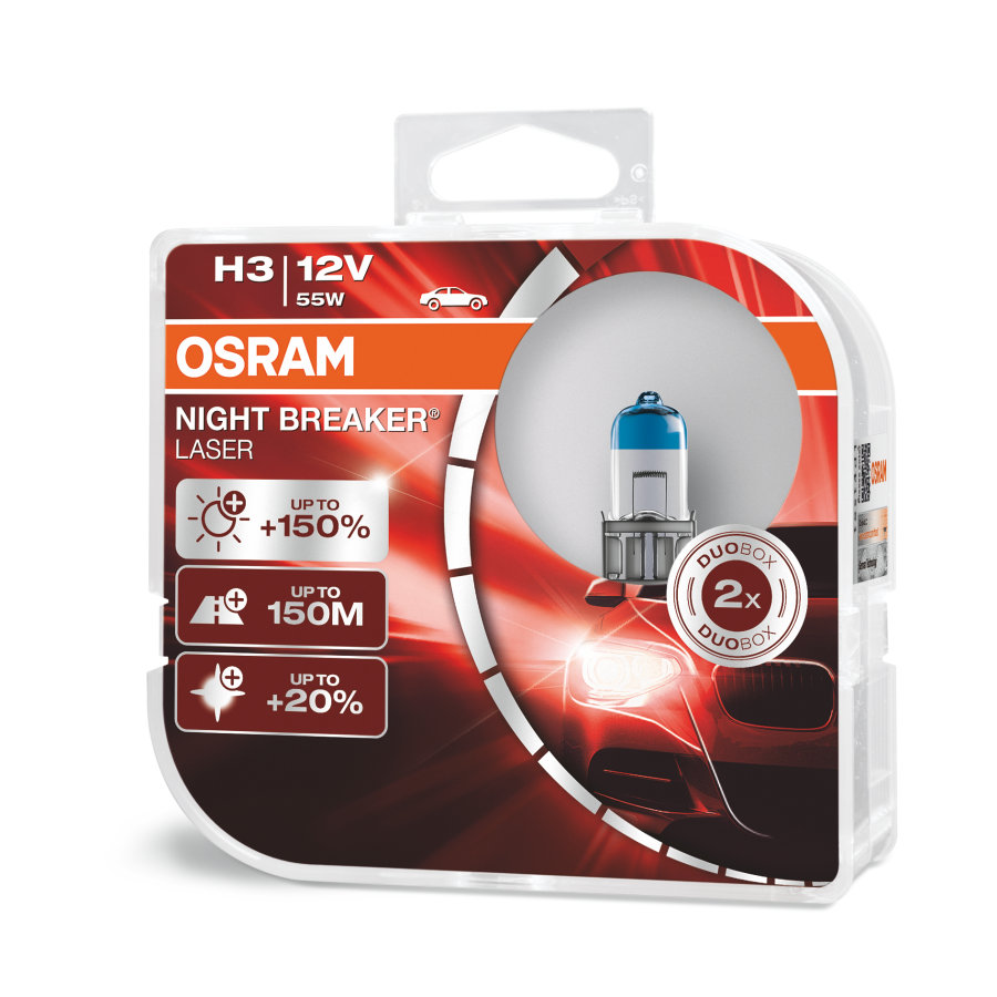 фото H3 12v (55w) лампа night breaker laser, двойная коробка osram арт. 64151nl-hcb