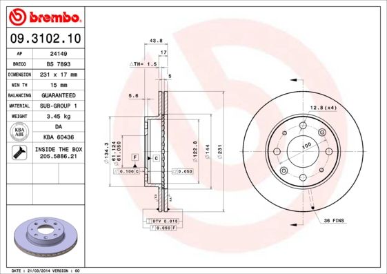 фото Тормозной диск brembo 09.3102.10