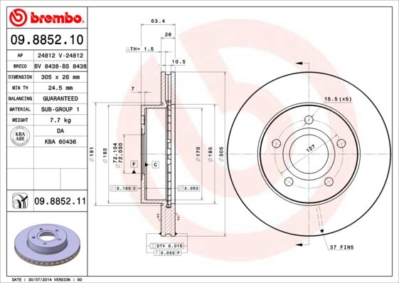 фото Тормозной диск brembo 09.8852.10