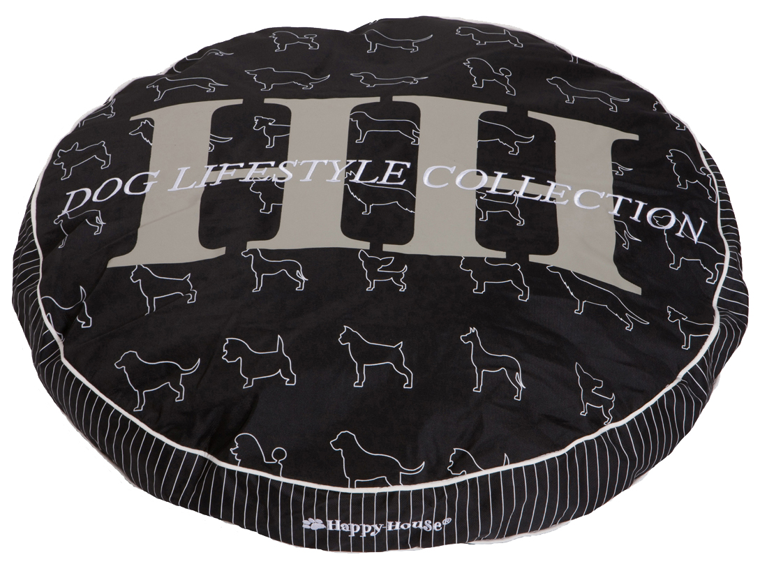 фото Лежак для животных happy house подушка круглая с принтом dog lifestyle s черная 8144