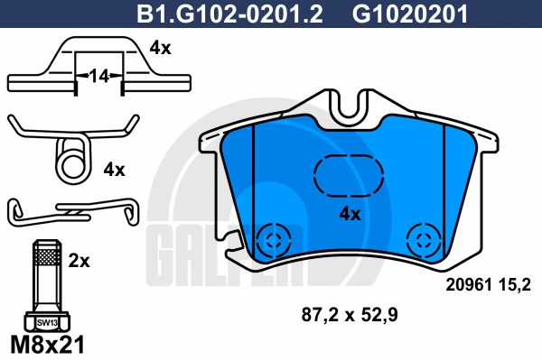 

Комплект тормозных дисковых колодок GALFER B1.G102-0201.2
