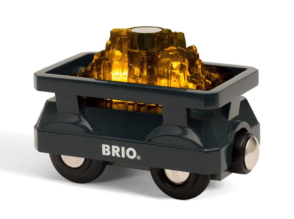 Вагон BRIO с грузом золота деревянной железной дороги со световыми эффектами 33896 вагон подъёмный кран деревянной железной дороги brio 33698