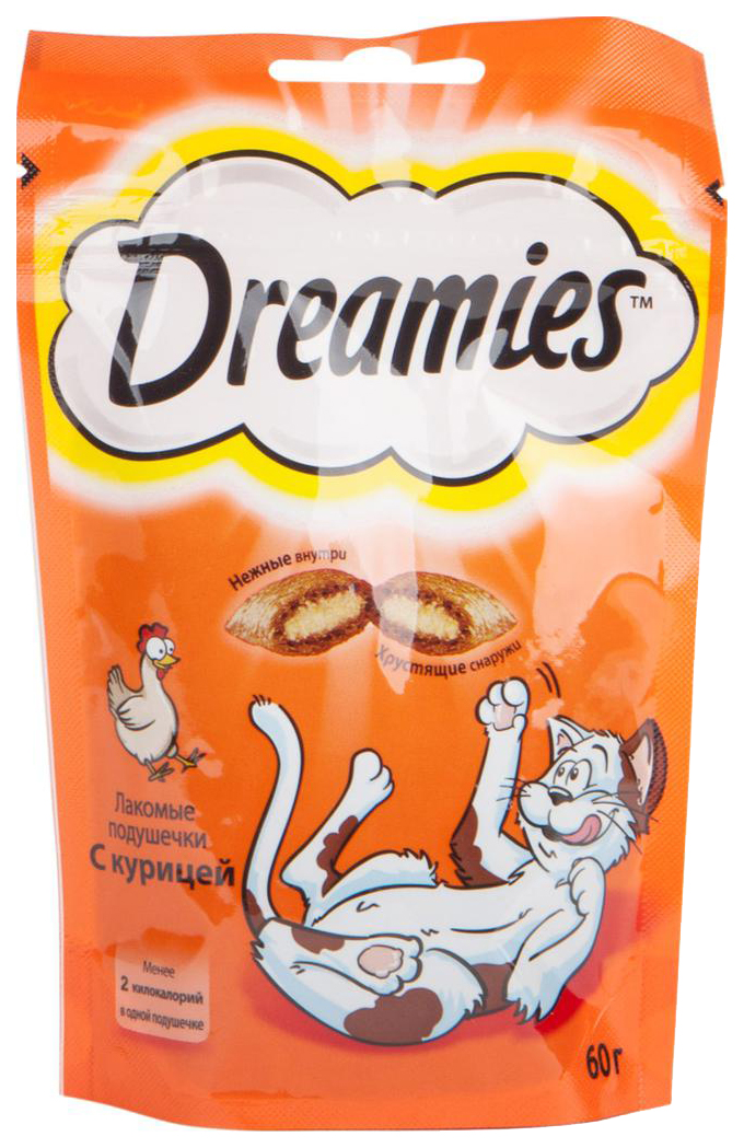 фото Лакомство для кошек dreamies лакомые подушечки, с курицей 60 г