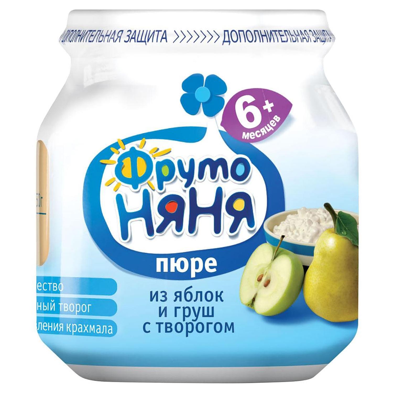 

Пюре фруктовое ФрутоНяня Яблоко, груша и творог с 6 мес. 100 г, Яблоко-груша