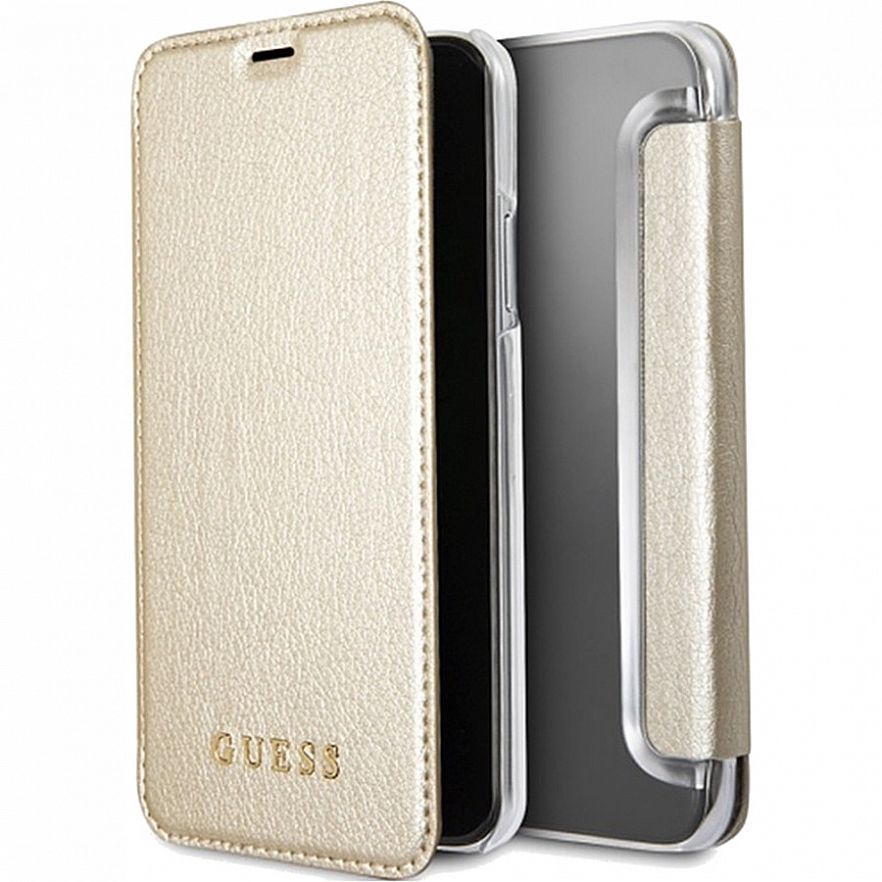 фото Чехол guess iridescent book case для iphone x/xs gold