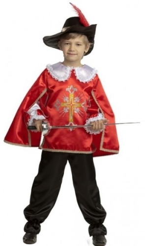 фото Карнавальный костюм батик мушкетер, цв. красный; черный р.116