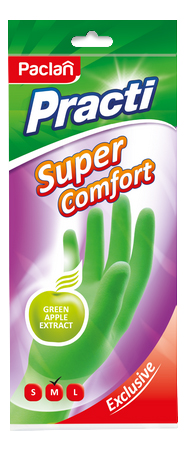 

Перчатки резиновые "Practi, Super Comfort" с ароматом зеленого яблока, зеленые, р. М, practi Super Comfort М зеленые