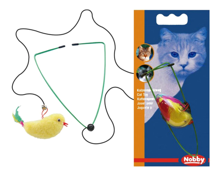 Дразнилка для кошек Nobby Птичка на резинке перья, разноцветный, 8 см