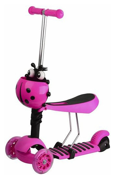 

Самокат трехколесный Moby Kids Божья коровка 2 в 1 розовый 641132, 2 в 1