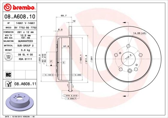 фото Тормозной диск brembo 08.a608.11