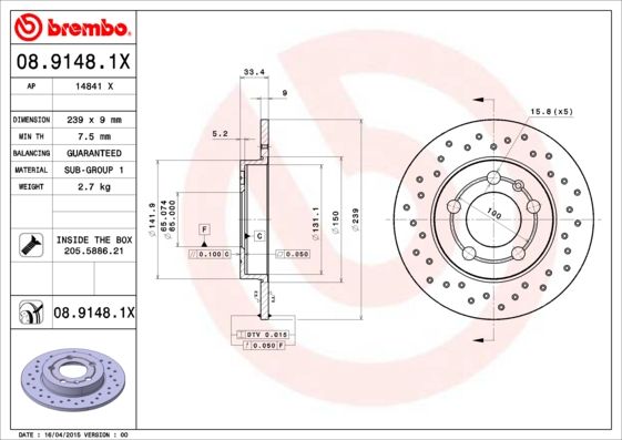 

Тормозной диск brembo 08.9148.1X