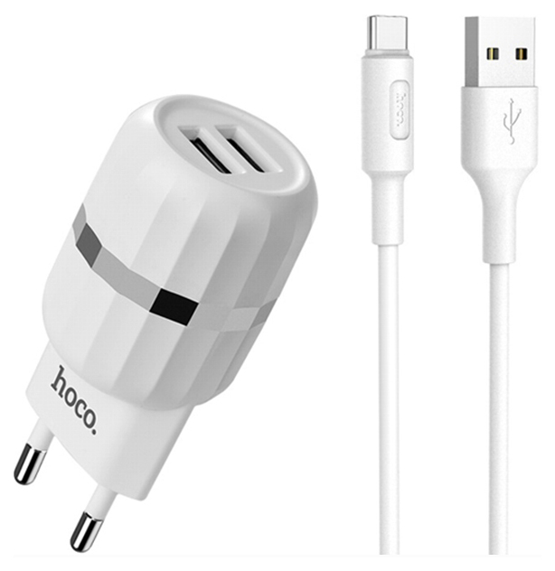 фото Сетевое зарядное устройство hoco c41aa, 2xusb, 2,4 a, white