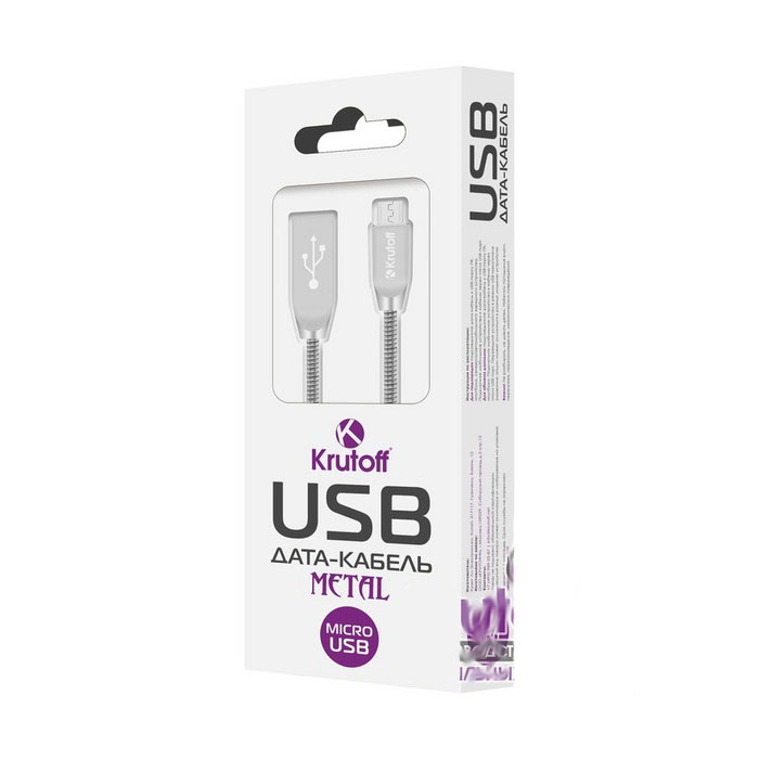 фото Кабель krutoff u1-100m micro-usb metal 1м silver