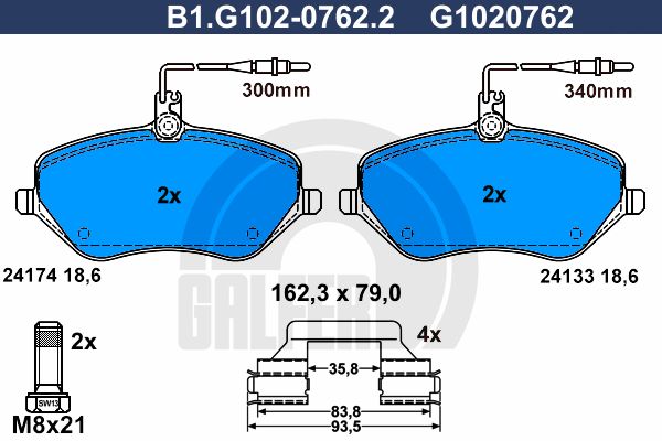 

Комплект тормозных дисковых колодок GALFER B1.G102-0762.2