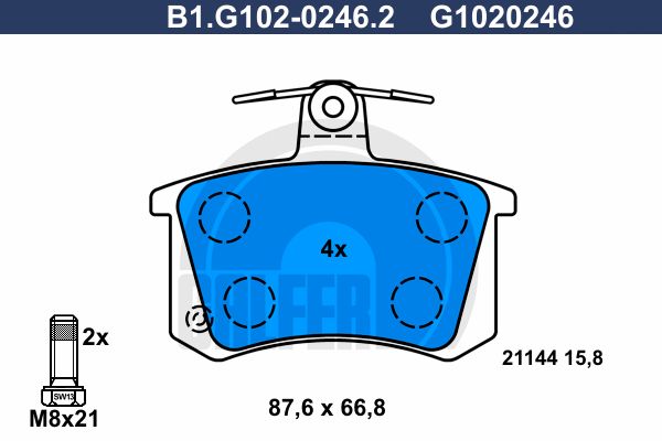 

Комплект тормозных дисковых колодок GALFER B1.G102-0246.2