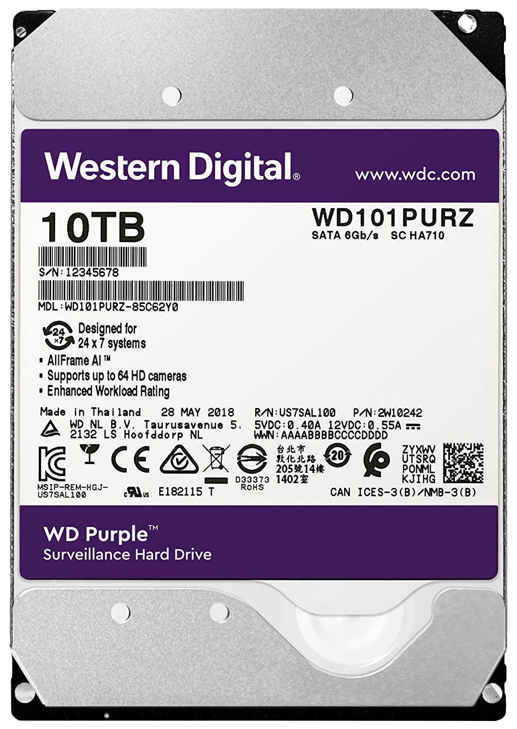Жесткий диск WD Purple 10ТБ (WD101PURZ)