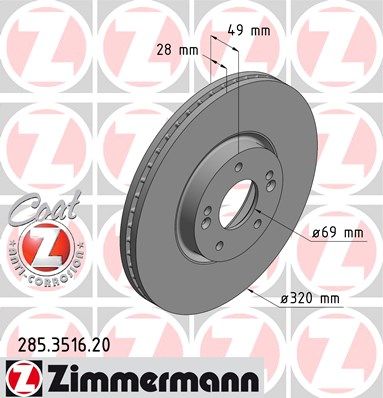 фото Тормозной диск zimmermann 285.3516.20