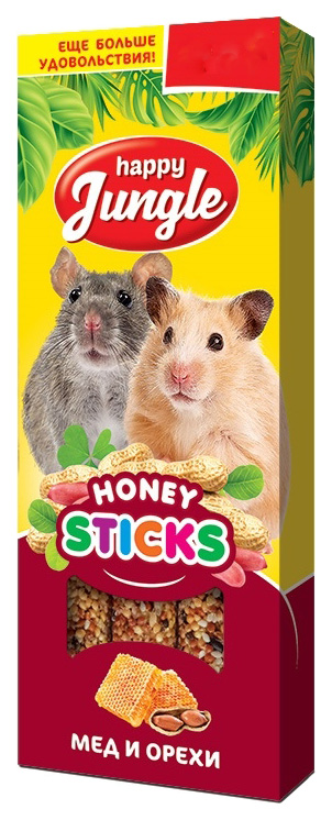 

Лакомство для грызунов Happy Jungle Honey Sticks, мед и орехи, 3 шт, 90 г