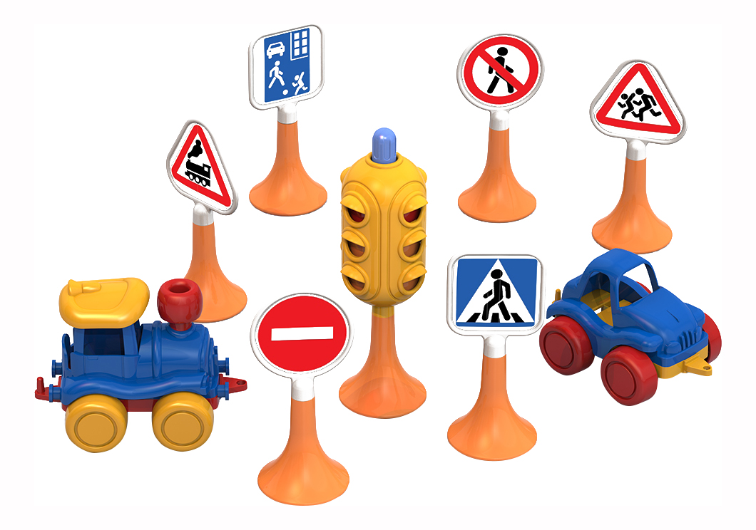 Набор Нордпласт Дорожные знаки №3 (светофор, 6 знаков, 2 машинки нордик) дорожные знаки для детей