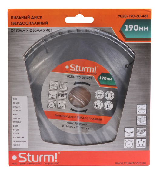 Пильный диск по дереву  Sturm! 9020-190-30-48T нож для газонокосилки sturm