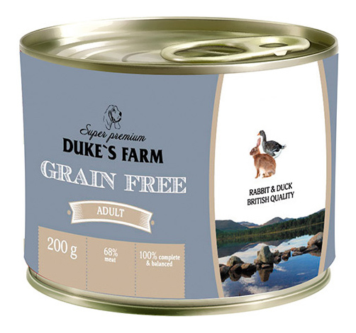 фото Консервы для собак duke's farm grainfree, кролик, утка, клюква, шпинат, 200г