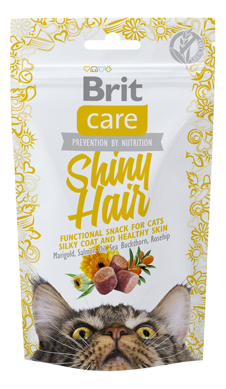 Лакомство для кошек Brit Care Shiny Hair фигурки для блестящей шерсти, лосось, 50 г