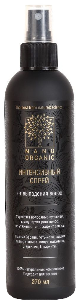 фото Спрей для волос nano organic спрей от выпадения волос для кожи головы 270 мл