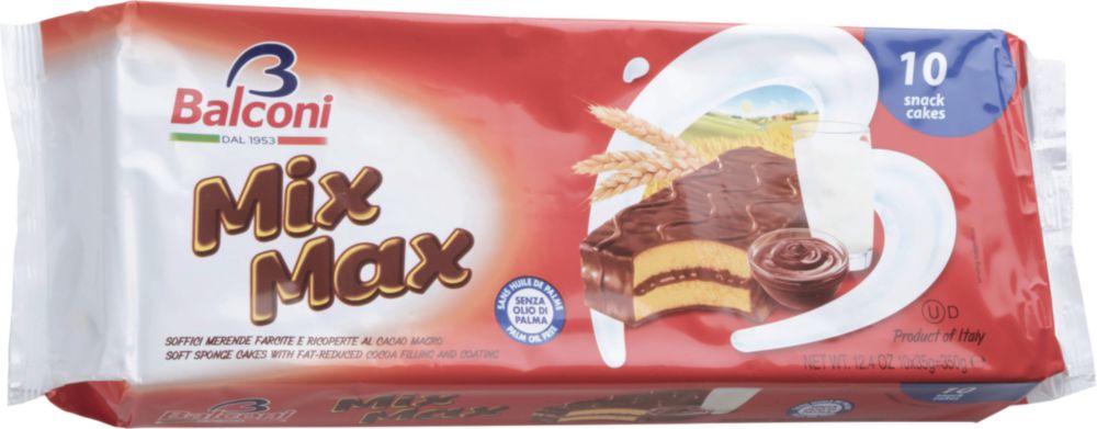 

Бисквит в шоколадной глазури Balconi mix max с шоколадным кремом 35 г 10 штук, индивидуальная упаковка