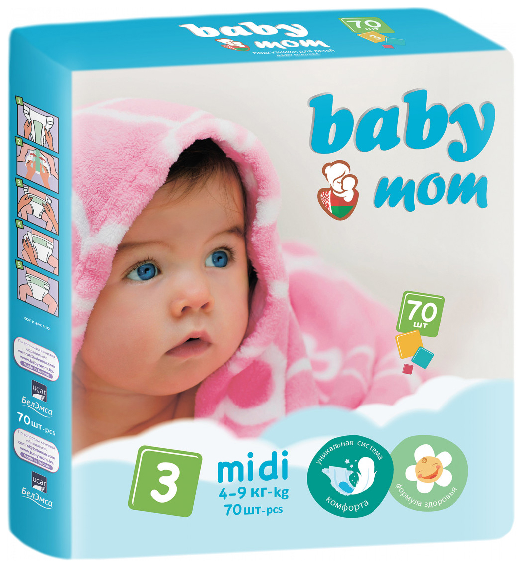 Подгузники Baby Mom, размер Midi (4-9 кг), 70 штук