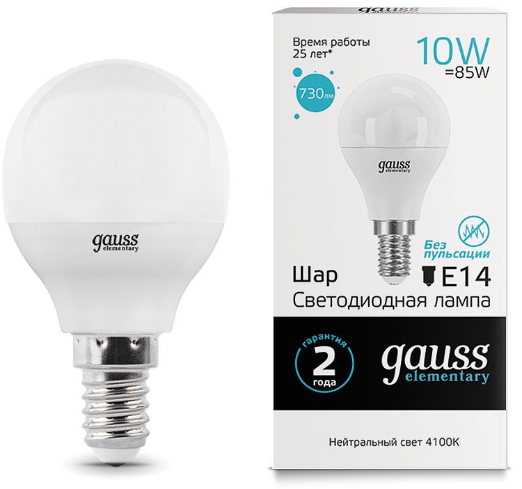 Лампочка Gauss LED Elementary Globe E14 10W 4100K 100025364406