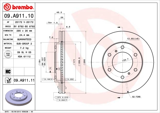 фото Тормозной диск brembo 09a91110