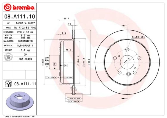 

Тормозной диск brembo 08.A111.10