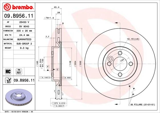 фото Тормозной диск brembo 09.b956.11