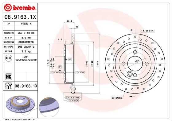 

Тормозной диск brembo 08.9163.1X