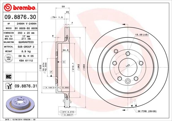 фото Тормозной диск brembo 09.8876.30