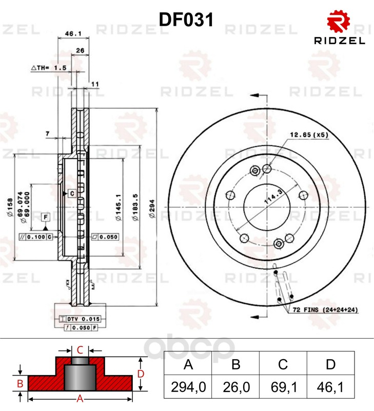 фото Тормозной диск ridzel df031 передний